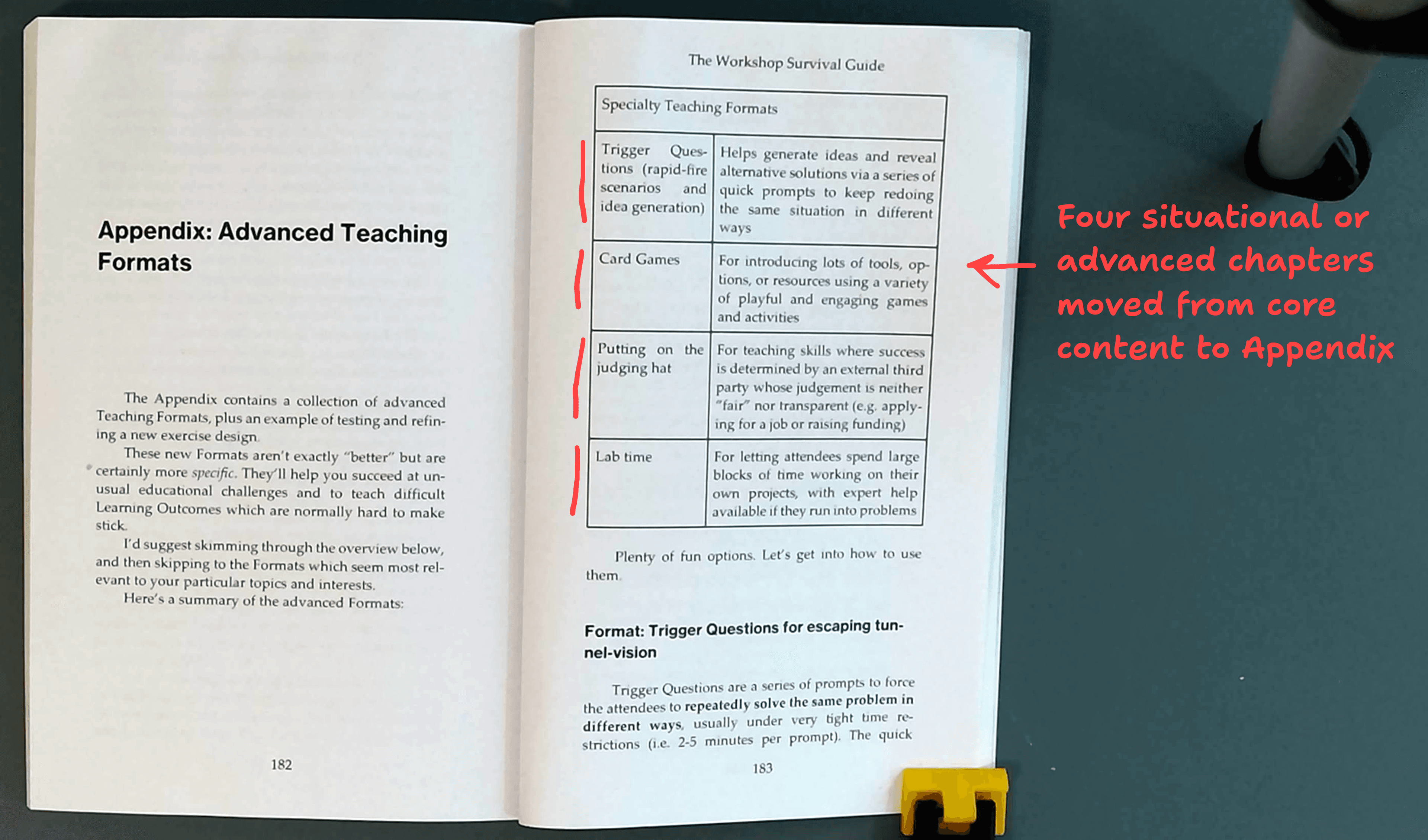 The Workshop Survival Guide, by myself and Devin Hunt, showing how we put the ending soonern by moving four advanced chapters into the Appendix.